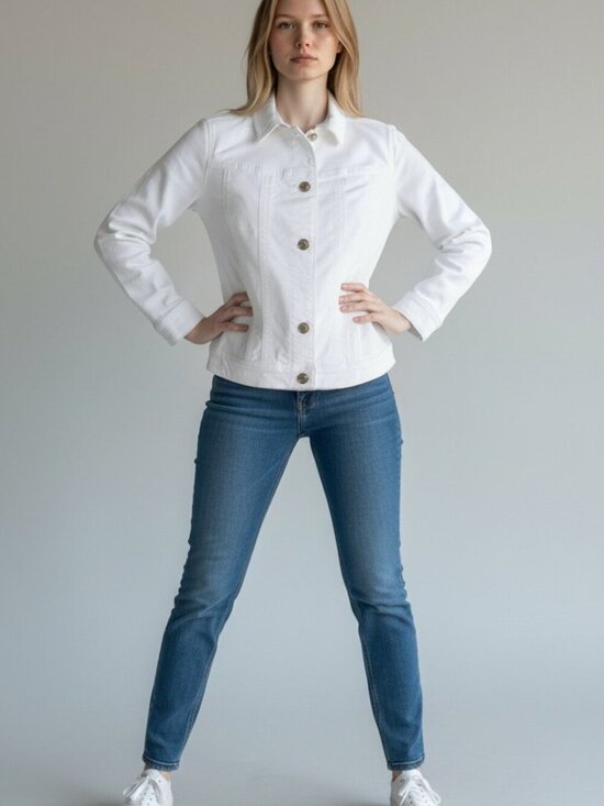 Chico's Jackets & Blazers - Chico's Size 0 Reg. 4/6 White Fitted Jean Jacket Long Sleeve Soft